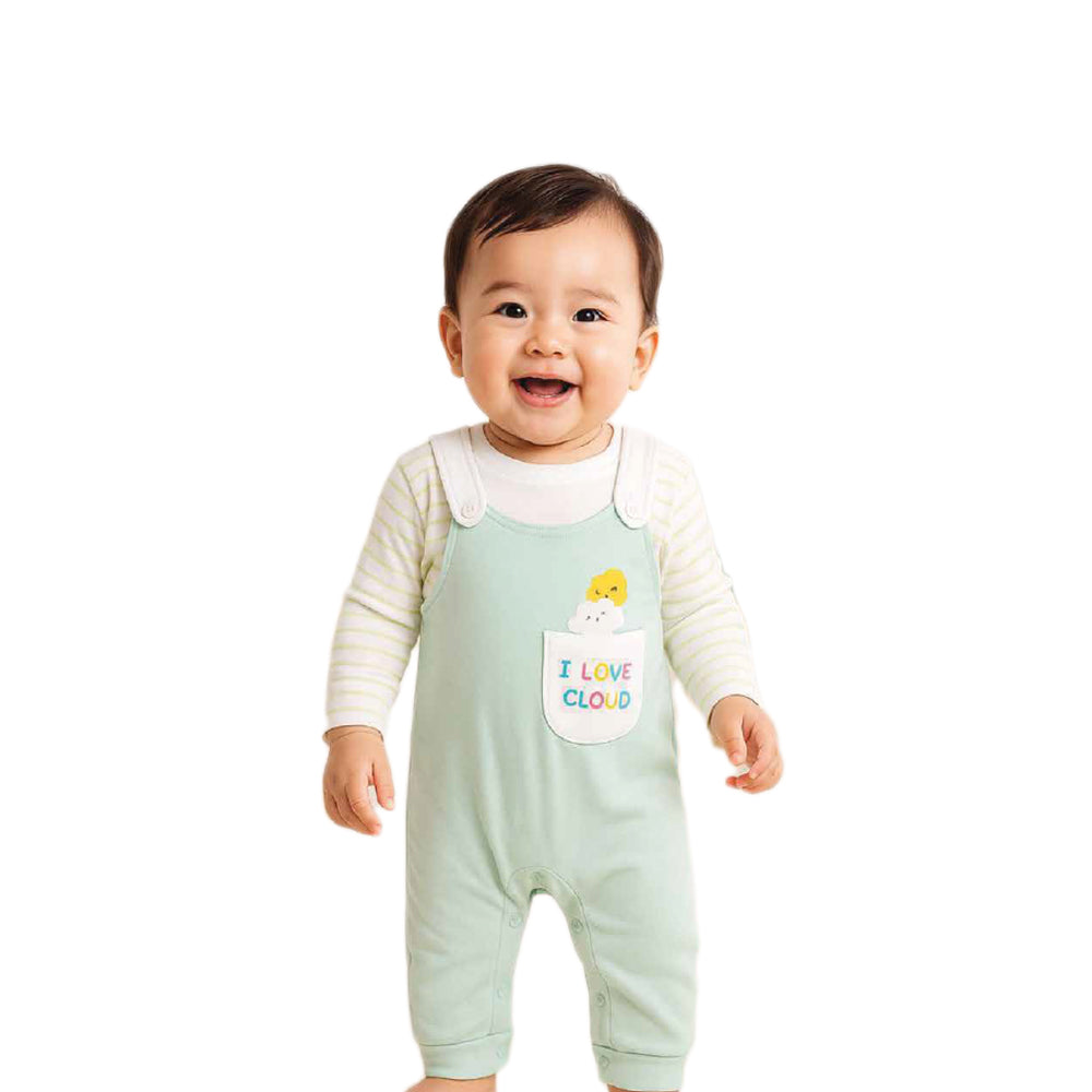 Mint Green Baby Dungarees/Overalls and Bucket Hat Outfit