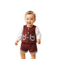 Vintage-Inspired Vest, Long Sleeve Top, and Ruffle Shorts Set for Baby Girls - Rust/Maroon