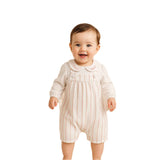 Classic Pinstripe Baby Overalls Romper Set with Embroidered Peter Pan Collar Top