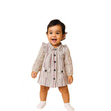 Cute Striped Long Sleeve Baby Dress with Ruffle Shoulders & Front Pockets