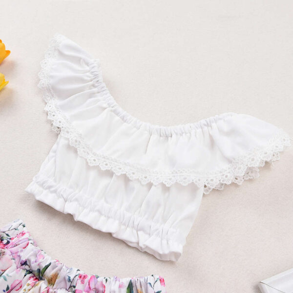 White Sleeveless Floral Top and Skirt Set - Image 4