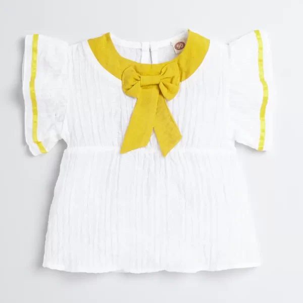 Yellow Bow Applique Top With Short Set - Image 5